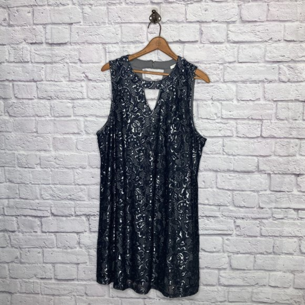 Maurices XXL Navy Blue Silver Lace Keyhole Cut Out Tunic Mini Dress Plus 0X‎ 1X
